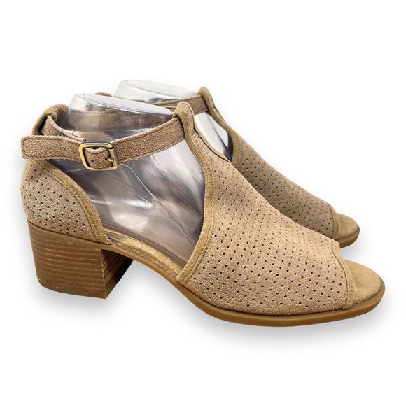 Koolaburra By UGG Shoes Tan Ashlyn Perforated Suede Heeled Sandal Size 10 - Picture 1 of 11